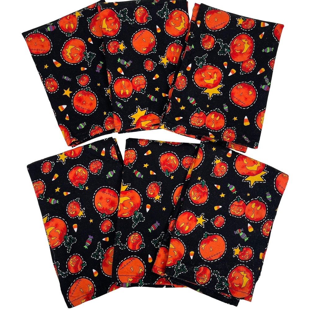 Vintage 6‎ Halloween Napkins Jack O Lantern Candy Corn Festive 90s Y2K Handmade